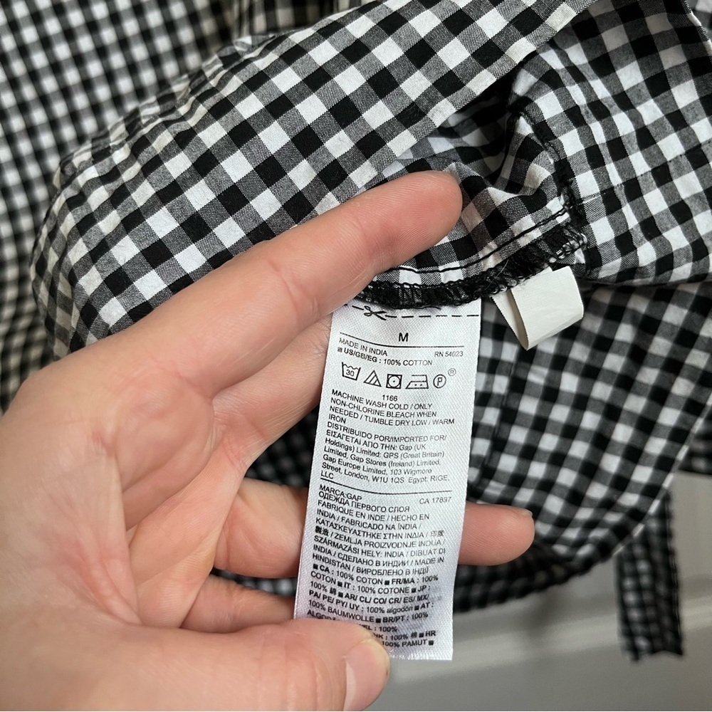 Gap blouse top Women Medium plaid black white tie long sleeve summer cropped - Picture 5 of 6